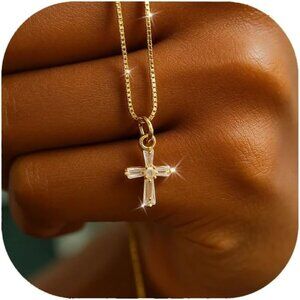 ⚡14K Gold Plated Cross Pendant Necklace for Women Elegant Copper Chain Gift